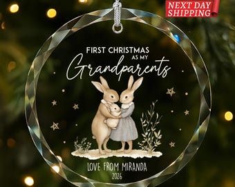 First Christmas as Grandparents Ornament, Personalized New Grandparent Keepsake, Bunny Family Christmas Gift, Grandma Grandpa Holiday Decor