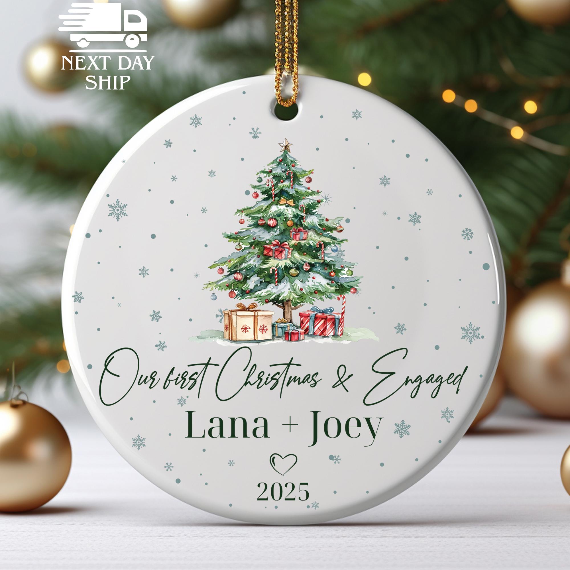 First Christmas Engaged Ornament, Our First Christmas Gift, Personalized Couple Engagement Keepsake, 2025 Engaged Couple Name Ornament