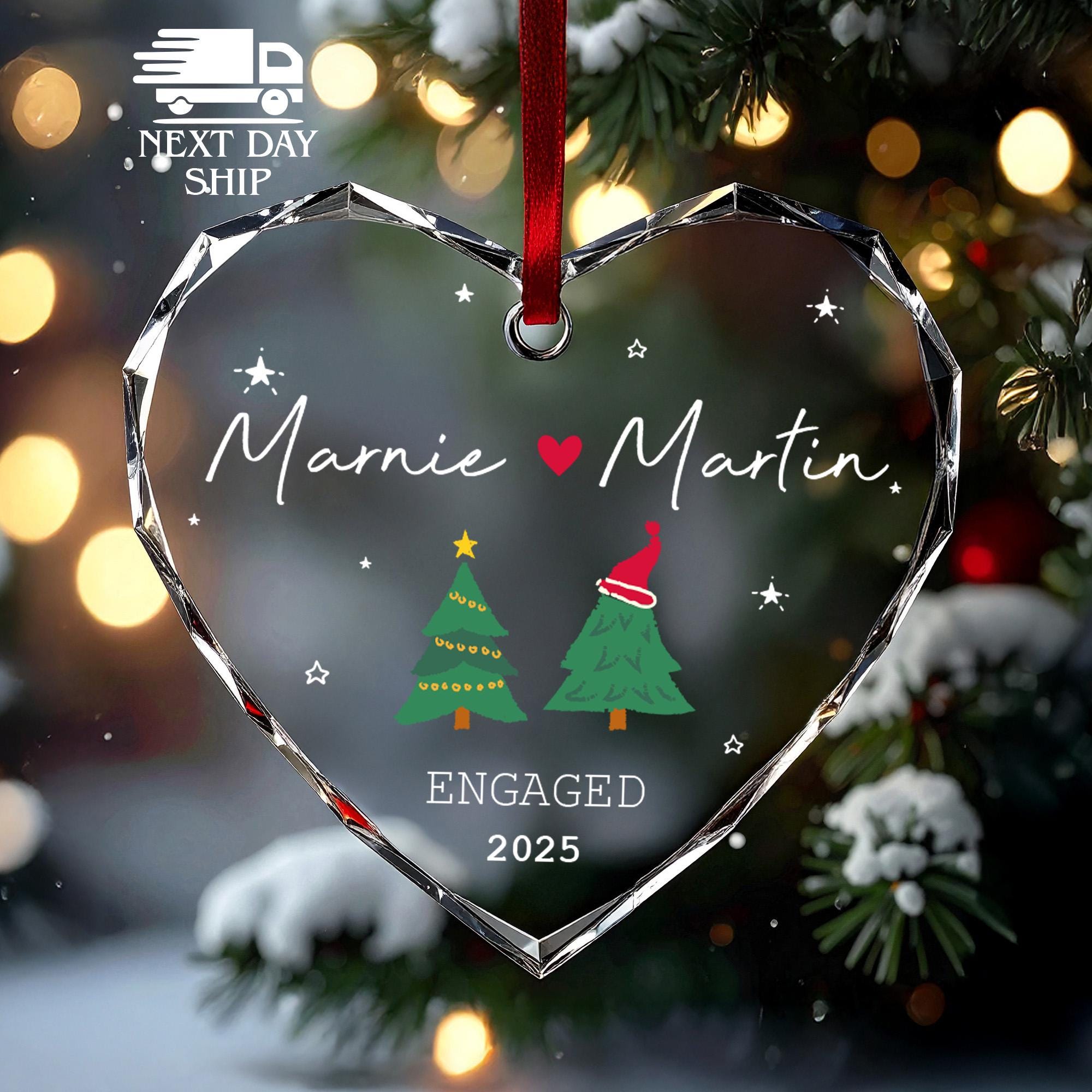 Engaged 2025 Ornament, Personalized Engagement Ornament for Couples, Christmas Tree Keepsake Gift, Newly Engaged Couple Holiday Decor