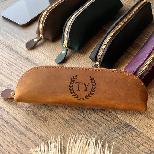Custom Leather Pencil Case. Personalized Pencil Organizer. Etsy