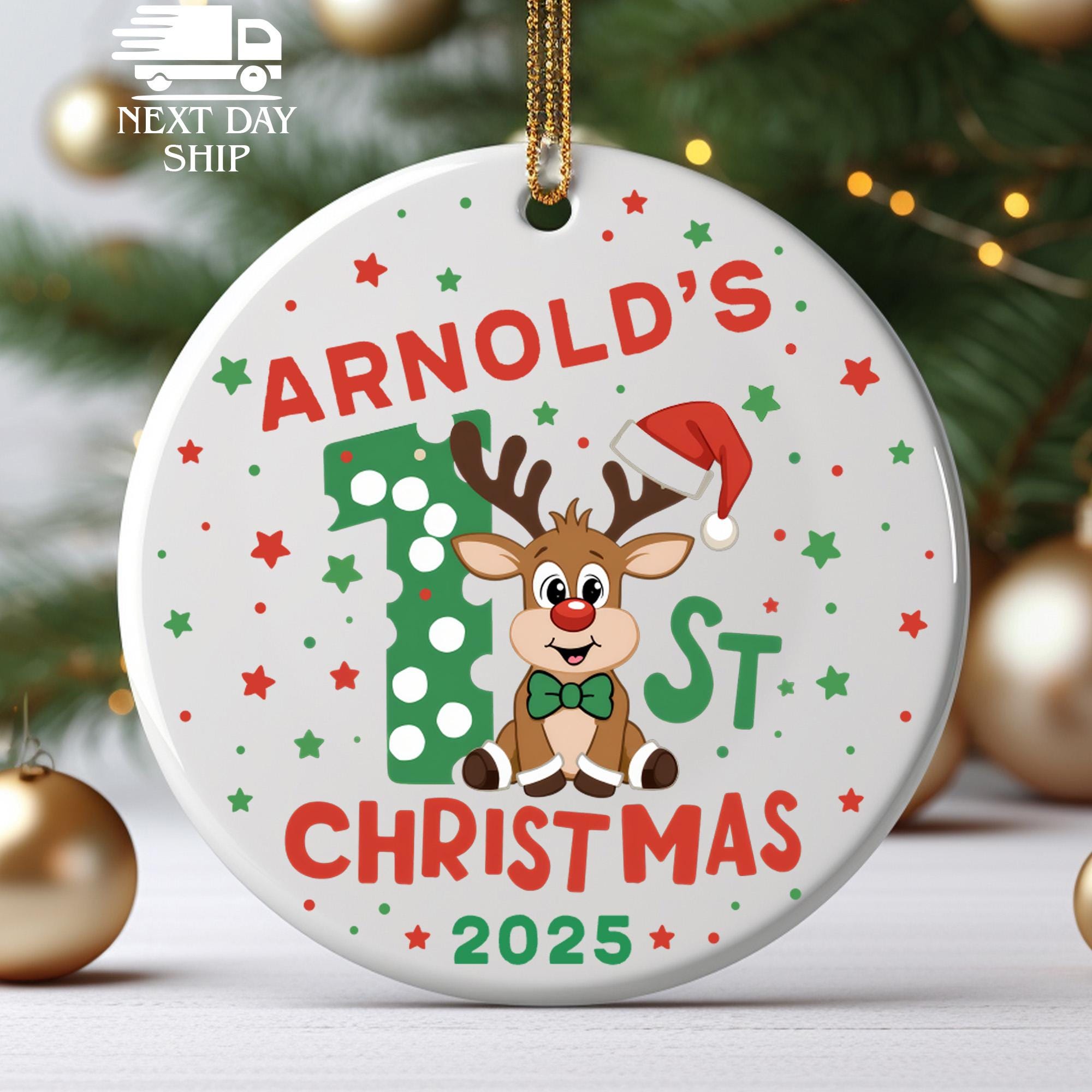Custom Baby First Christmas Ornament, Baby Name Ornament, Personalized First Christmas Ornament, Cute Fawn Keepsake, Baby Christmas Gift