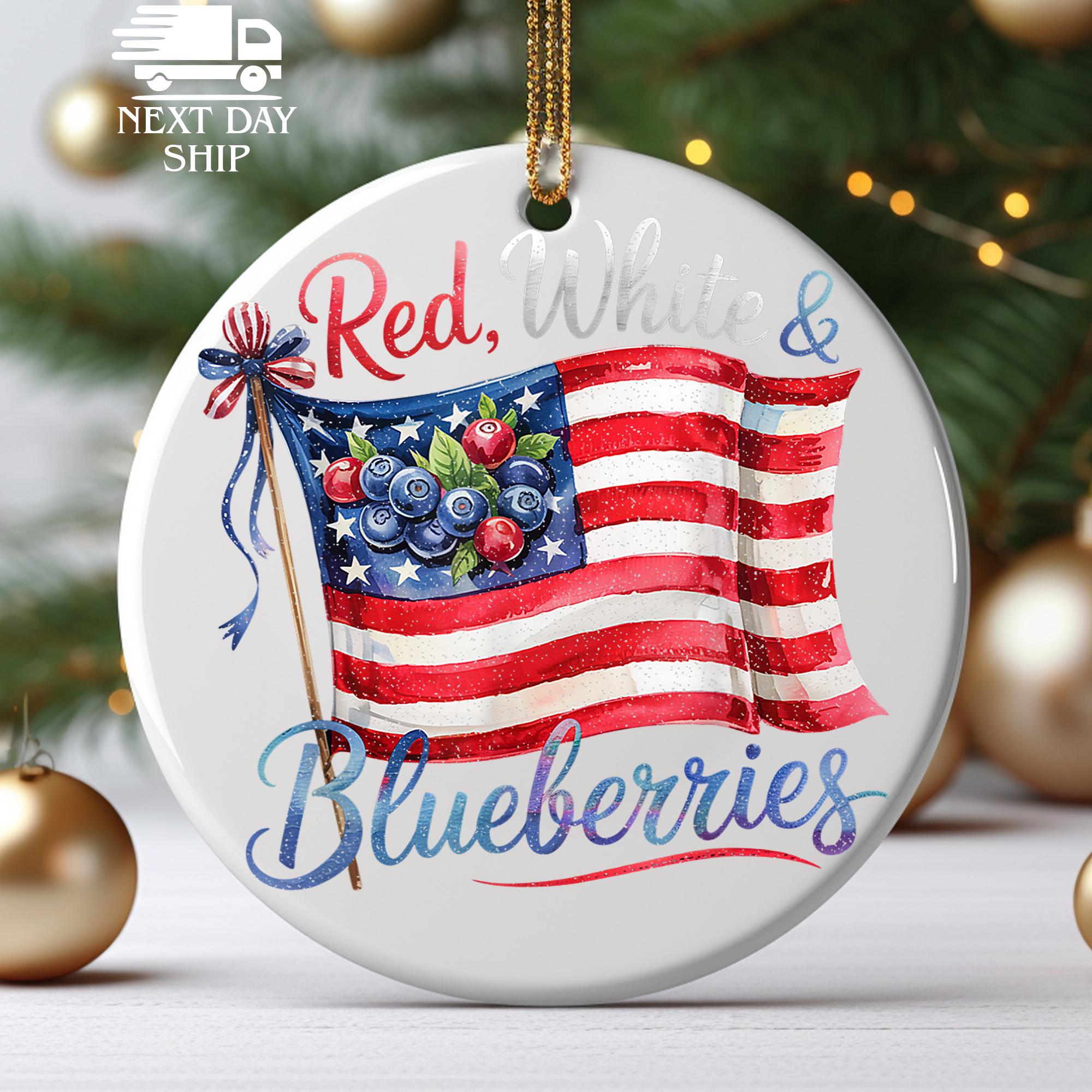 Red White & Blueberries Charlie Kirk Ornament, Patriotic Memorial Keepsake, USA Christmas Tree Decoration Gift, Kirk Remembrance Ornament