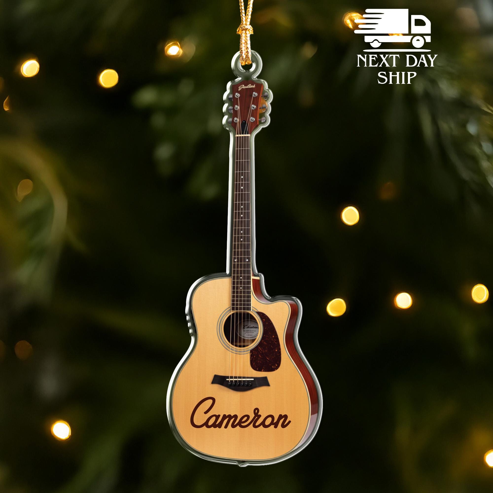 Personalized Acrylic Guitar Ornament with Name, Guitarist Christmas Ornament, Ready to Hang Guitar Keepsake, Christmas Gifts for Musician