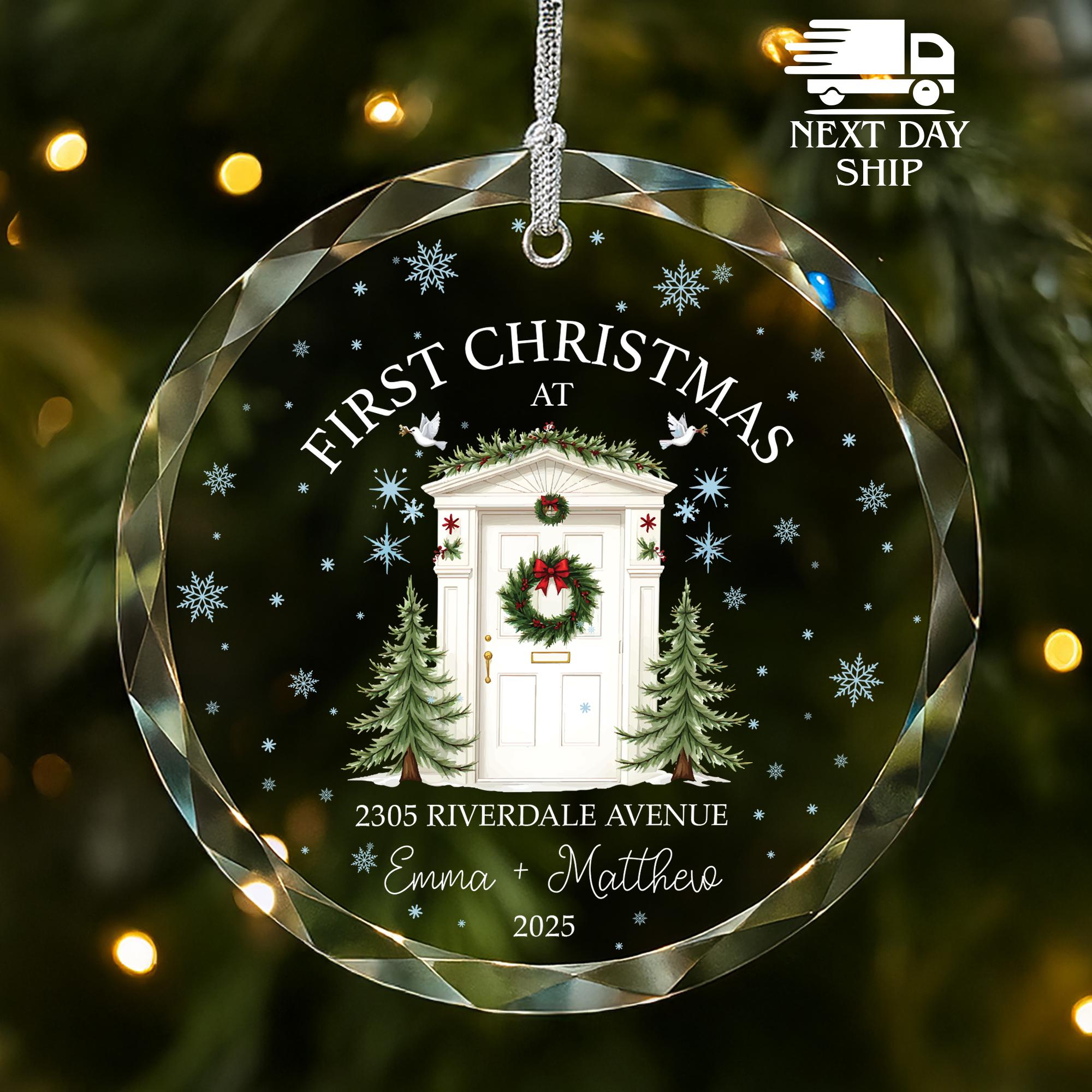First Christmas Address Ornament, Newlywed Name Ornament, Couple Christmas Glass Keepsake, Ceramic Holiday Ornament, Acrylic Christmas Decor