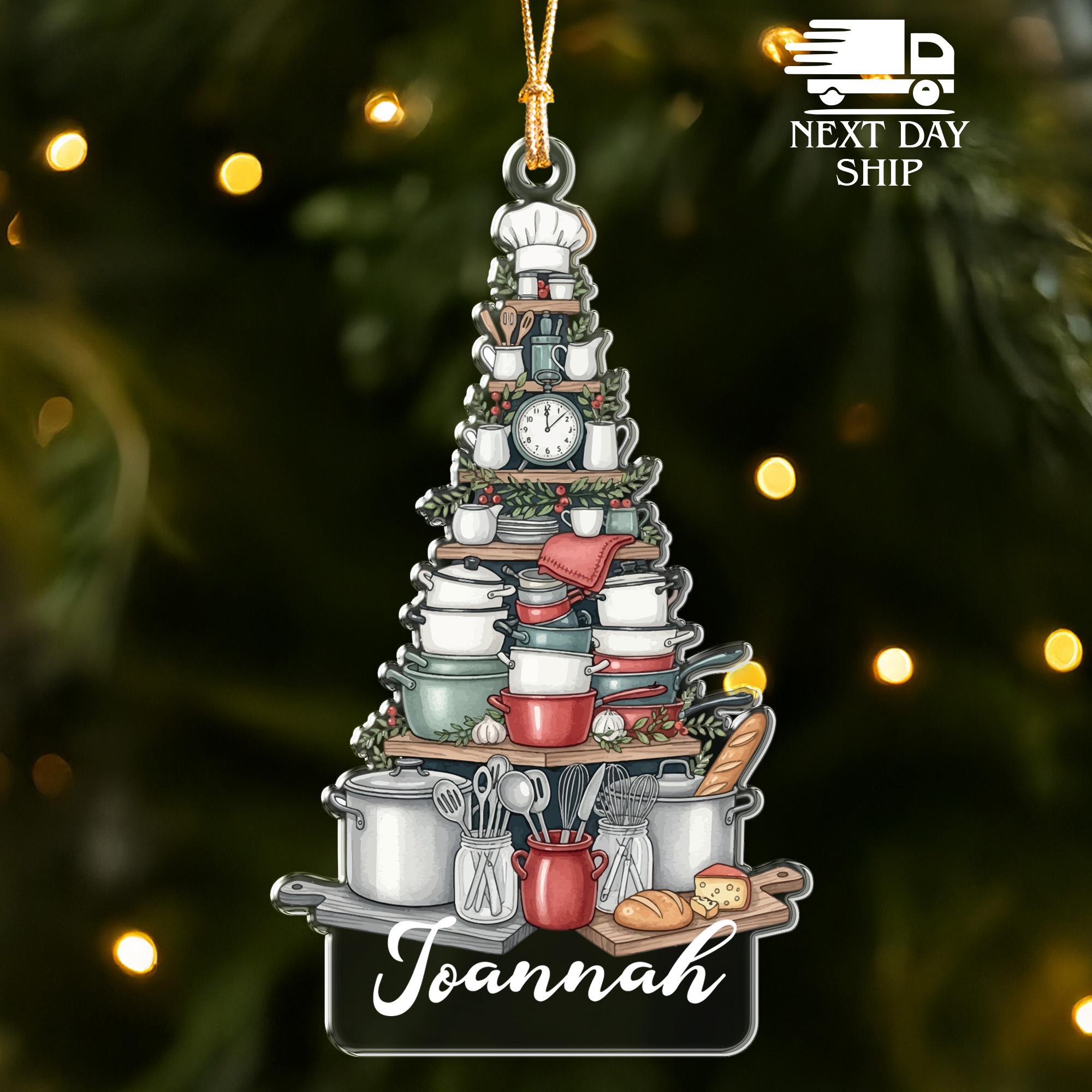Acrylic Kitchenware Christmas Tree Ornament, Cook Ornament, Culinary Keepsake, Cooking Tree Decor, Cooking Dishes Ornament, Home Chef Gift