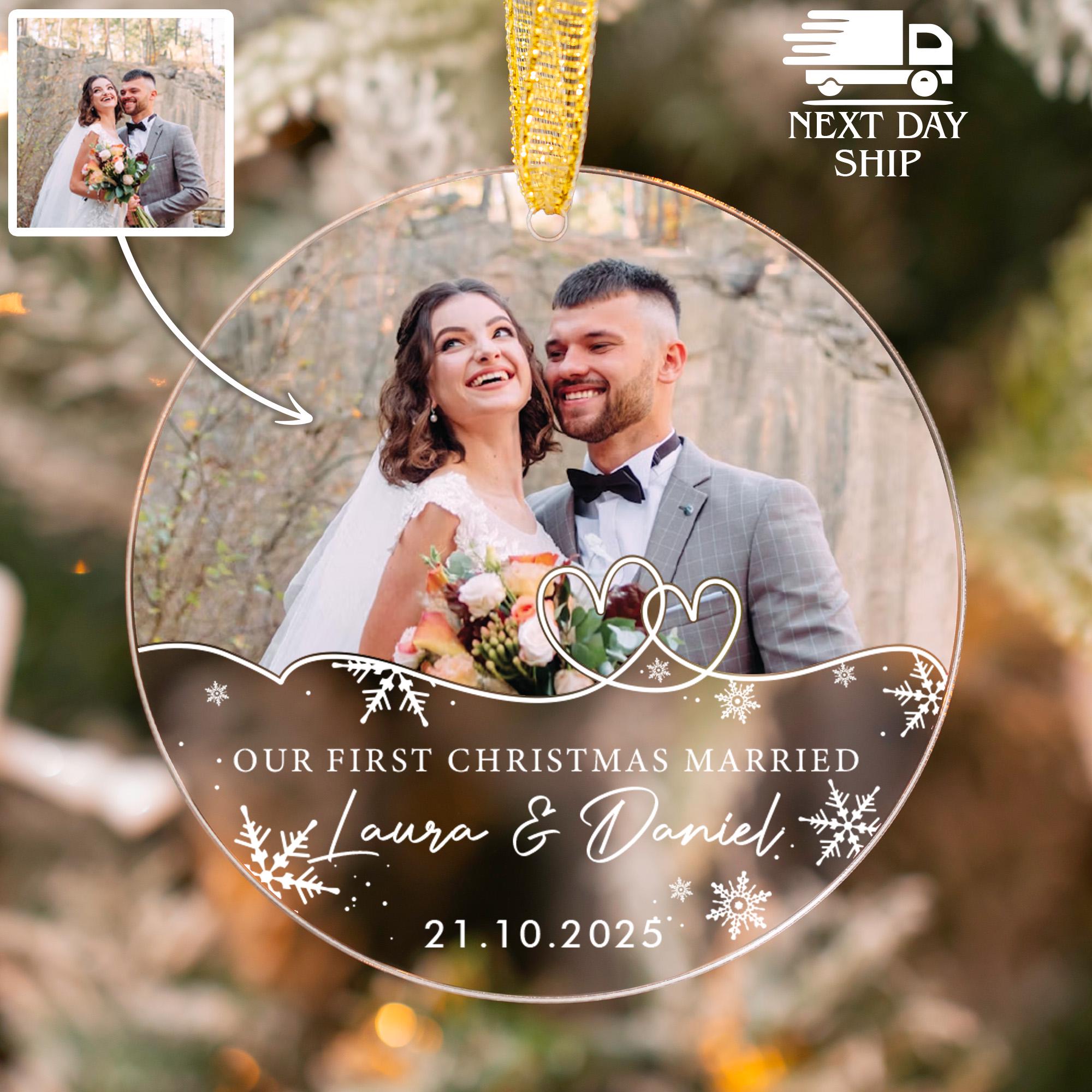 Our First Christmas Married Ornament, Custom Marriage Gift, Personalized Photo Ornament, Congratulation Gift, Gift For Friend, Wedding Gift