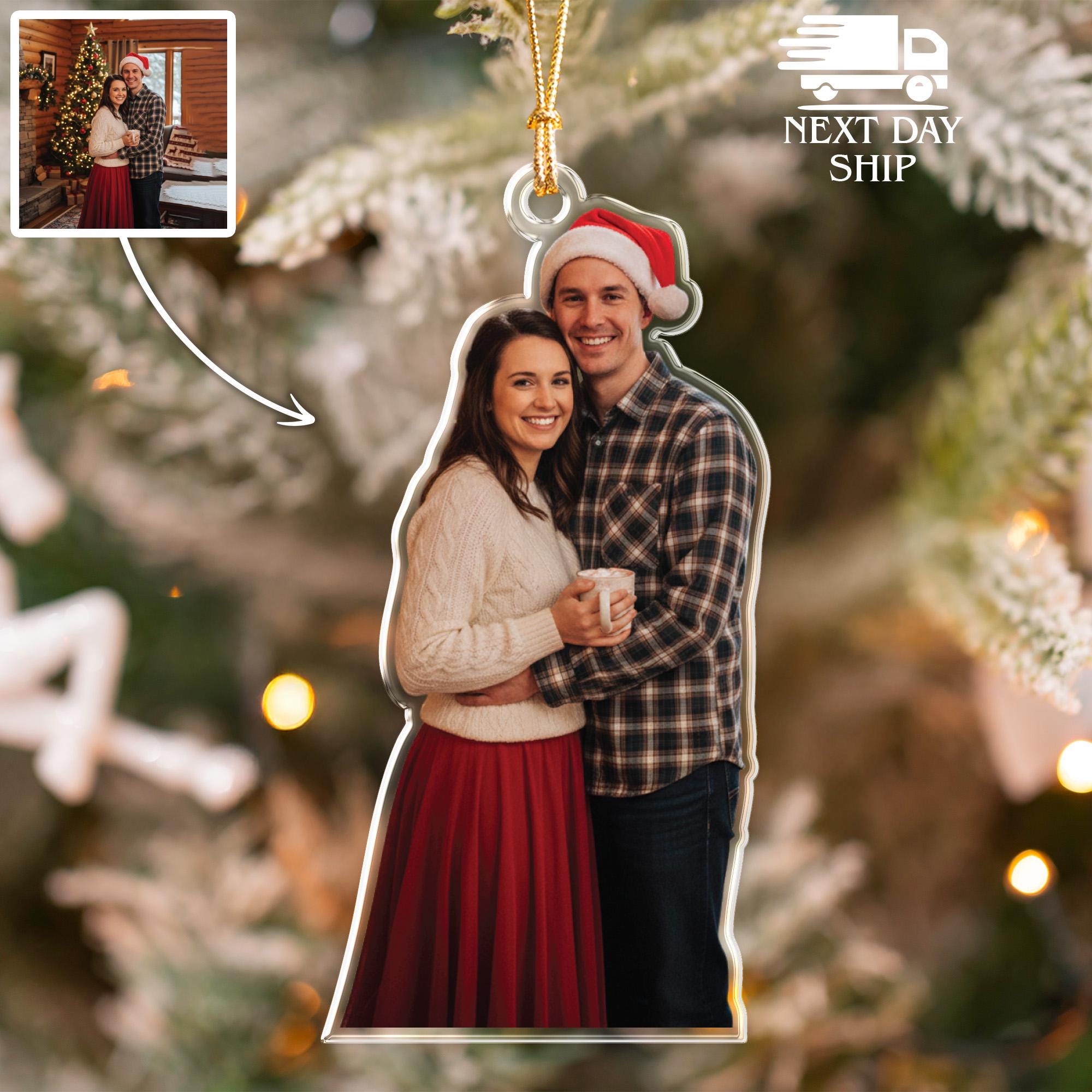Couple Christmas Photo Ornament, Christmas Picture Keepsake, Acrylic Hanging Ornament, Cute Christmas Tree Decoration, Ready to Hang Decor
