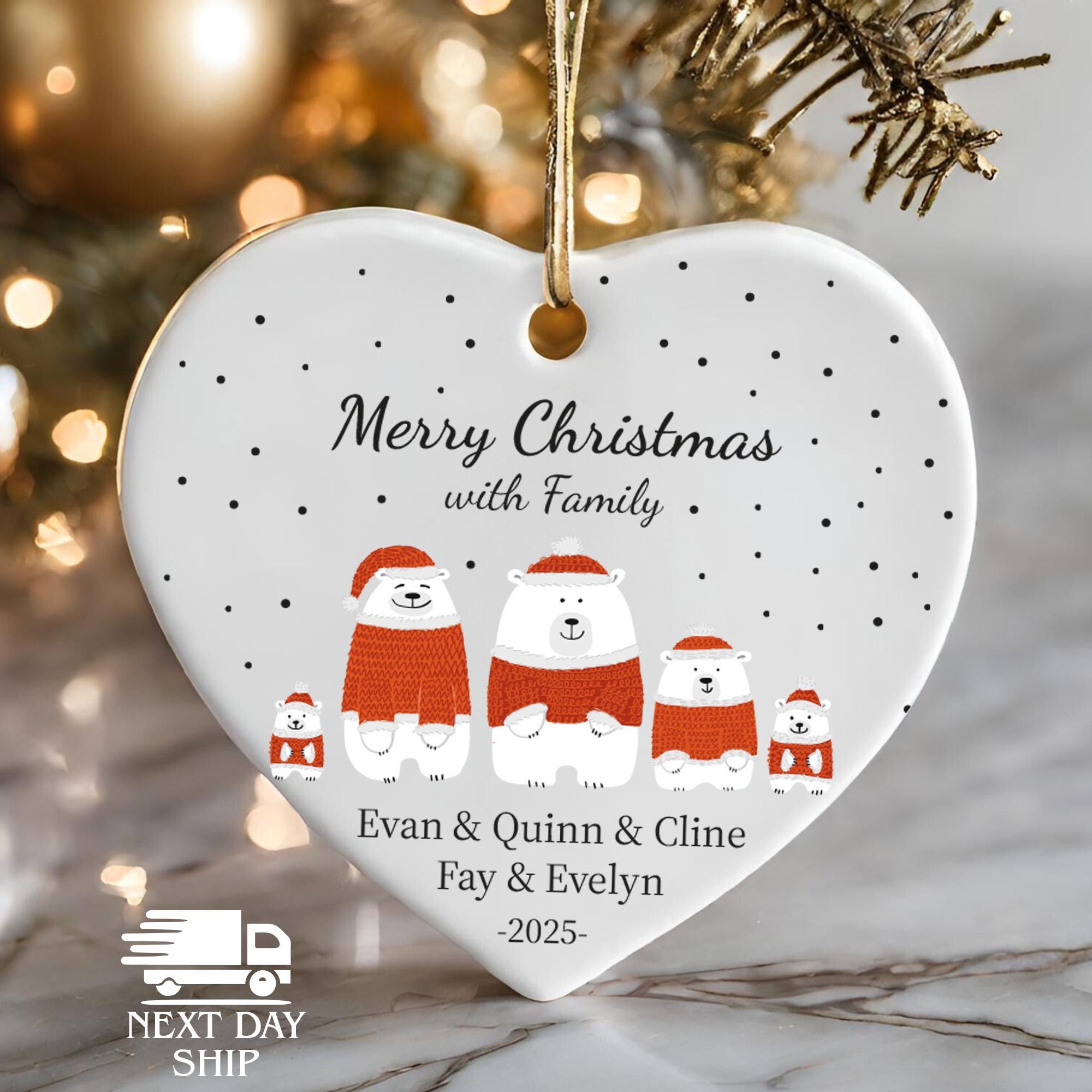 Personalized Polar Bear Family Ornament 2025, Custom Names Christmas Keepsake, Cute Holiday Decor, Housewarming Gift, Holiday Gifts