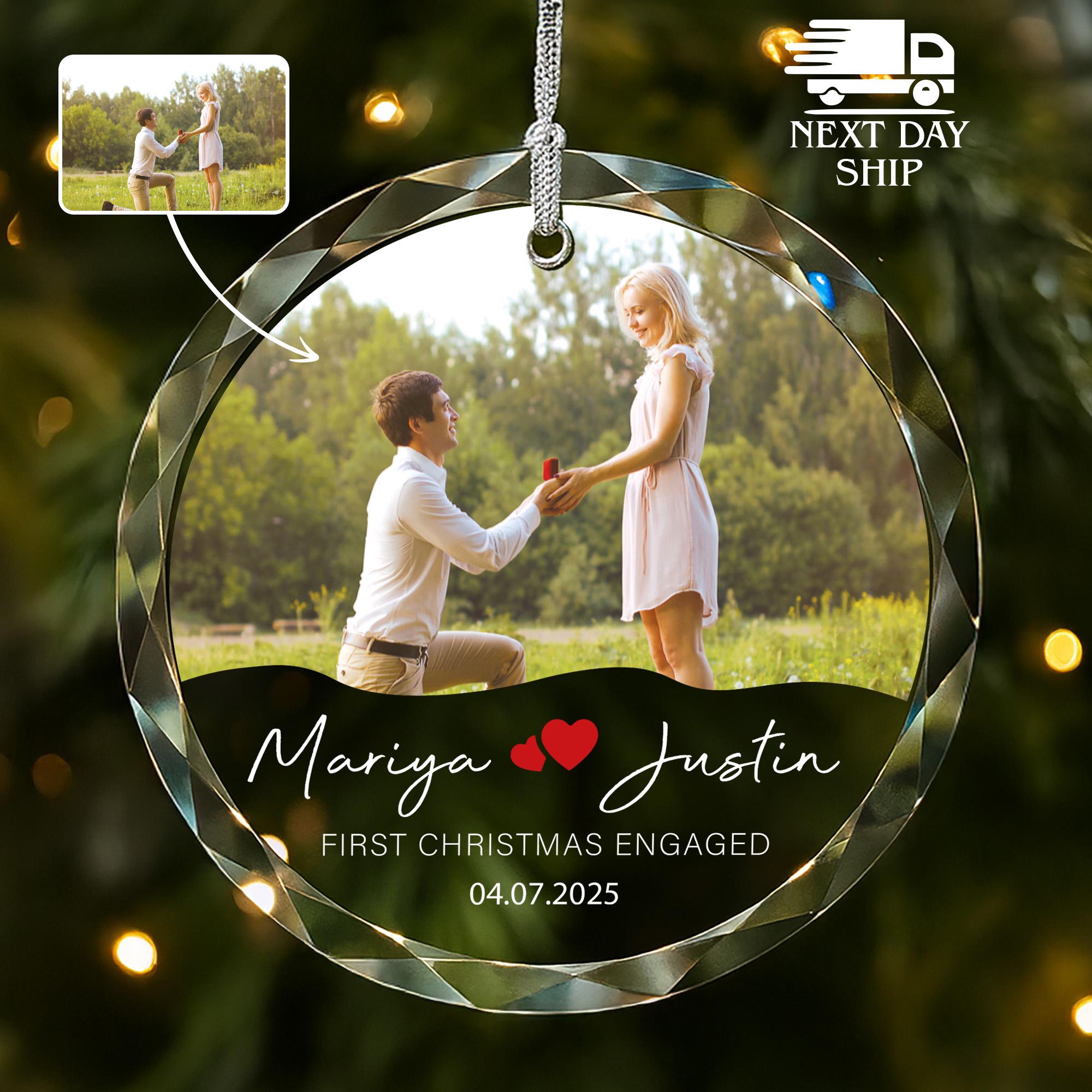 Custom Couple Ornament, Personalized Photo Engaged Ornament, Custom Engagement Xmas Keepsake, First Christmas Engaged Ornament, Gift For Him