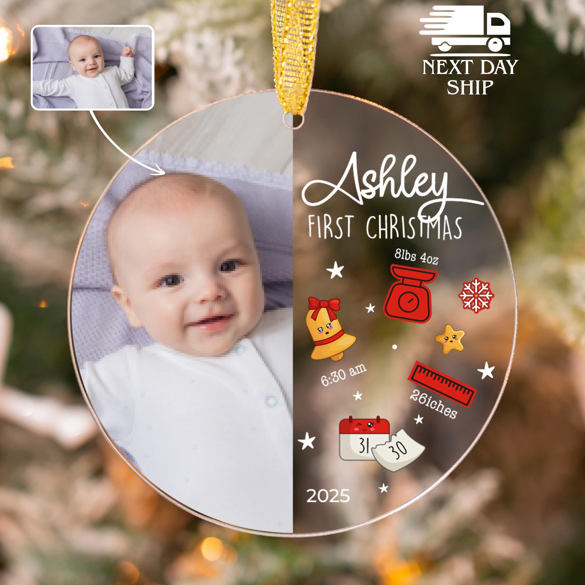 Personalized First Christmas Birth Stats Ornament, Custom Baby Photo Keepsake 2025, New Parents Gift, A Cherished Holiday Milestone