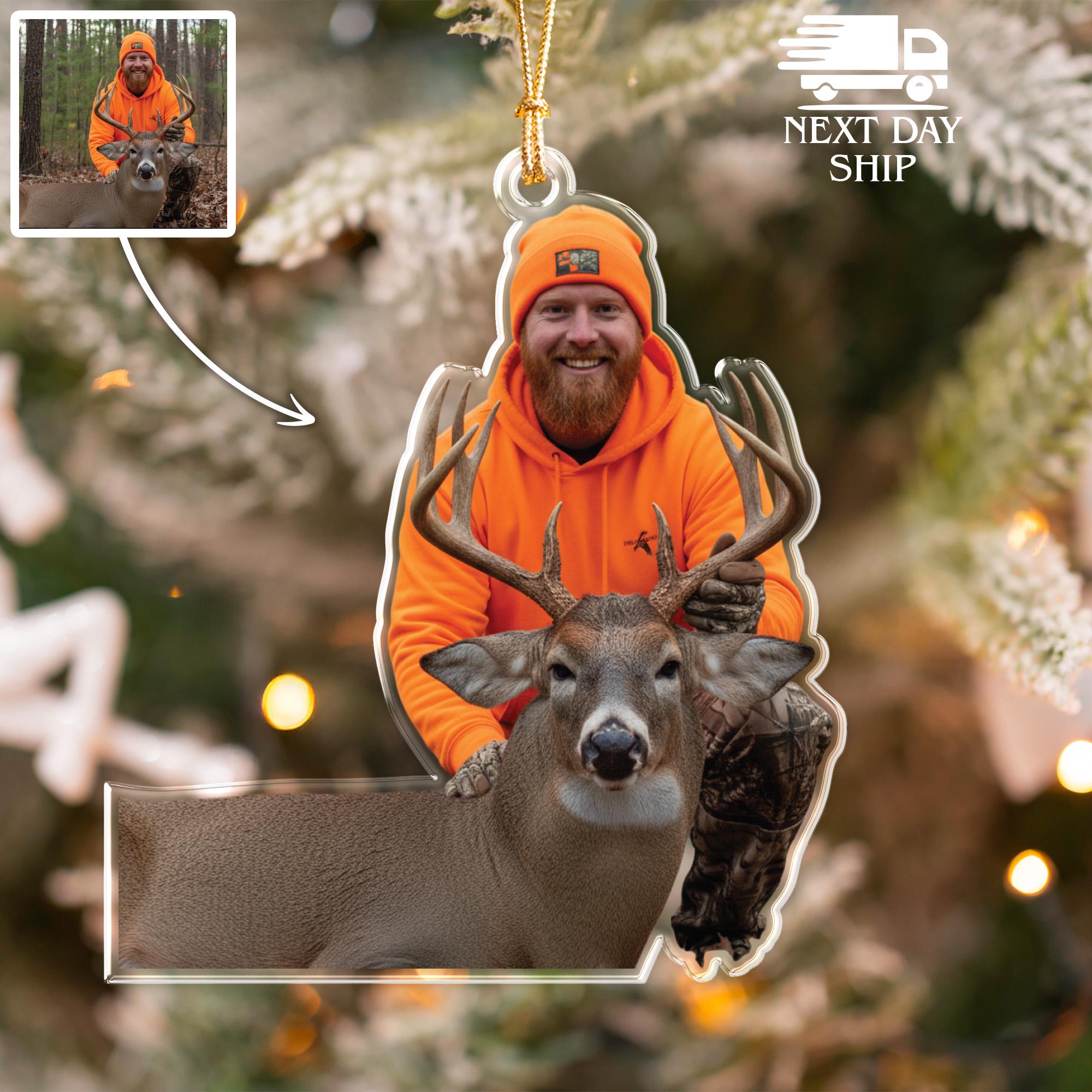 First Deer Hunt Ornament, Custom Hunting Photo Keepsake, Personalized Buck Hunt Ornament, Hunter Trophy Ornament, Acrylic Holiday Ornament