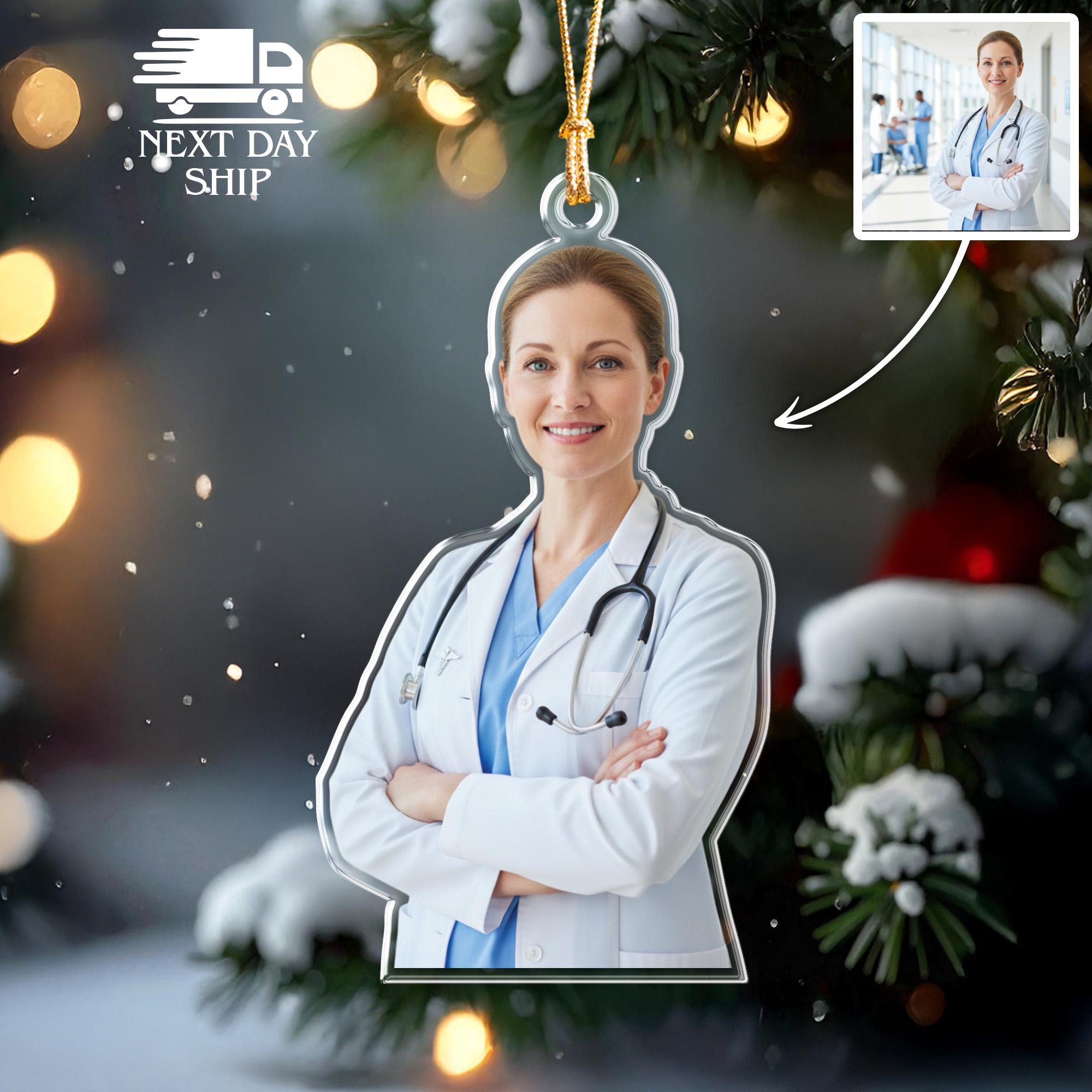Doctor Photo Christmas Ornament, Custom Hospital Ornament, Healthcare Worker Ornament, Clinic Ornament, Christmas Gift for Doctor