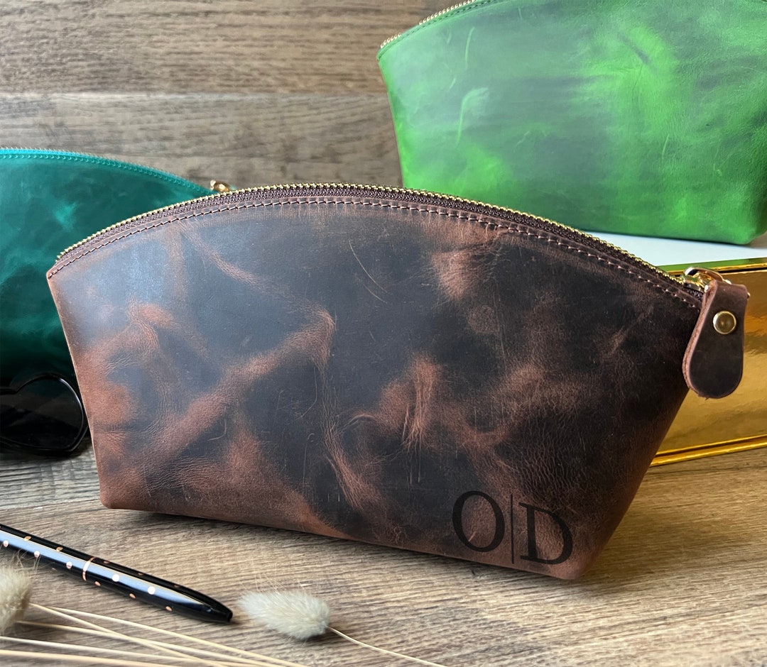 Womens Leather Toiletry Bag Leather Makeup Bag Custom Makeup Etsy
