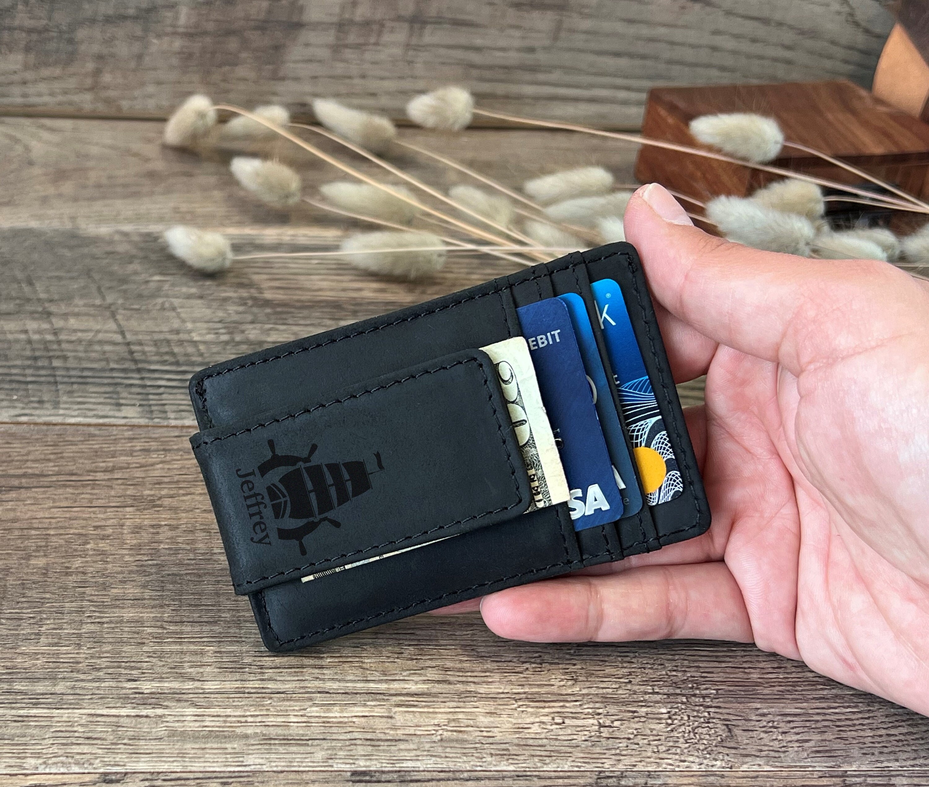 Rfid Leather Airtag Wallet Custom Money Clip Etsy