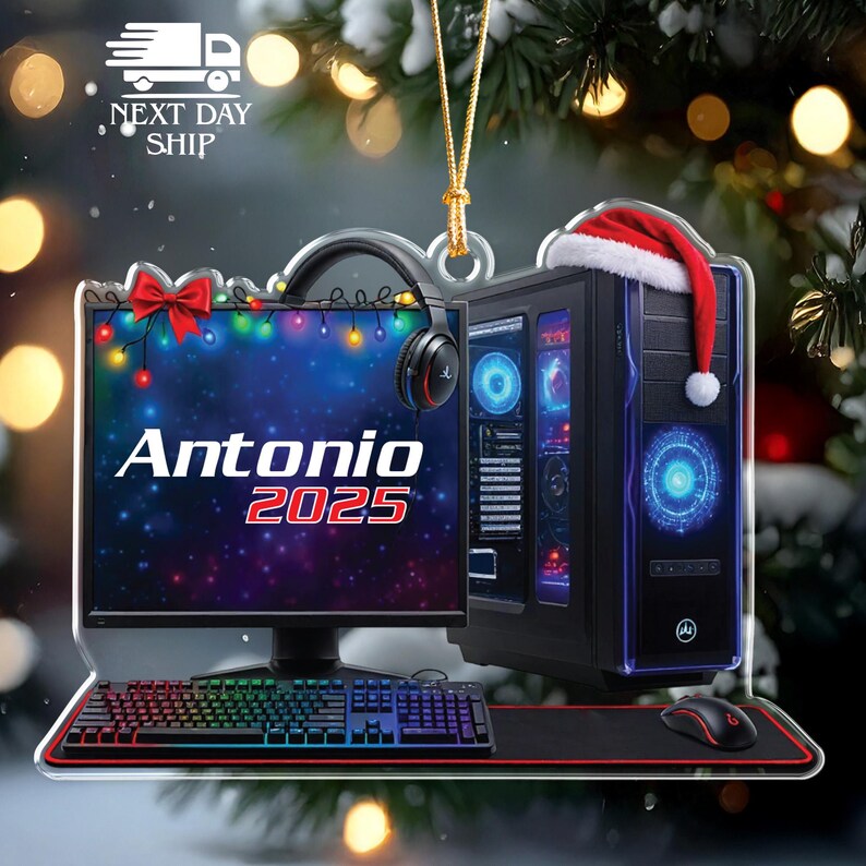 Custom Gaming Setup Ornament, PC Gamer Ornament, Christmas Computer Keepsake, RGB Desktop Ornament, Streamer Christmas Gift, Video Game Gift bild 4