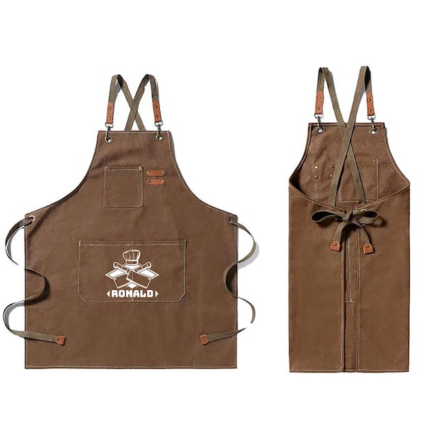 Personalized Bbq Apron, Customized Grilling Apron, Grill Master Apron, Barbeque Apron, Apron With Pockets, Chef Dad Apron, Cooking Apron