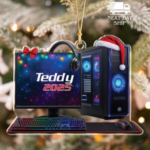 Custom Gaming Setup Ornament, PC Gamer Ornament, Christmas Computer Keepsake, RGB Desktop Ornament, Streamer Christmas Gift, Video Game Gift bild 3
