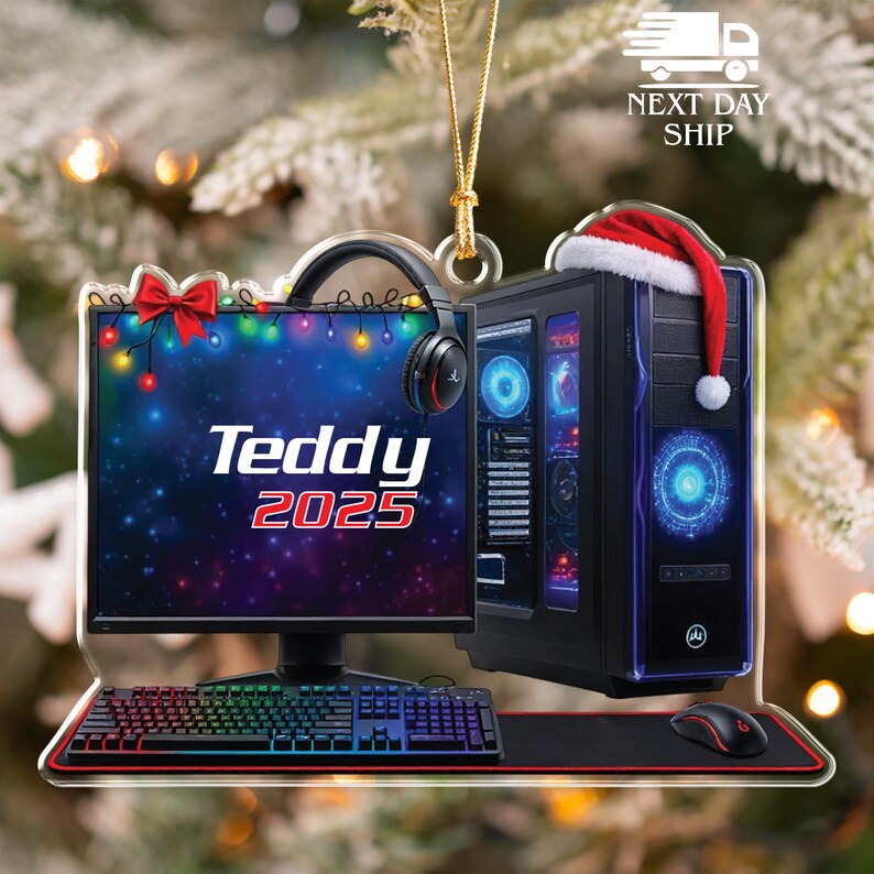 Custom Gaming Setup Ornament, PC Gamer Ornament, Christmas Computer Keepsake, RGB Desktop Ornament, Streamer Christmas Gift, Video Game Gift bild 3