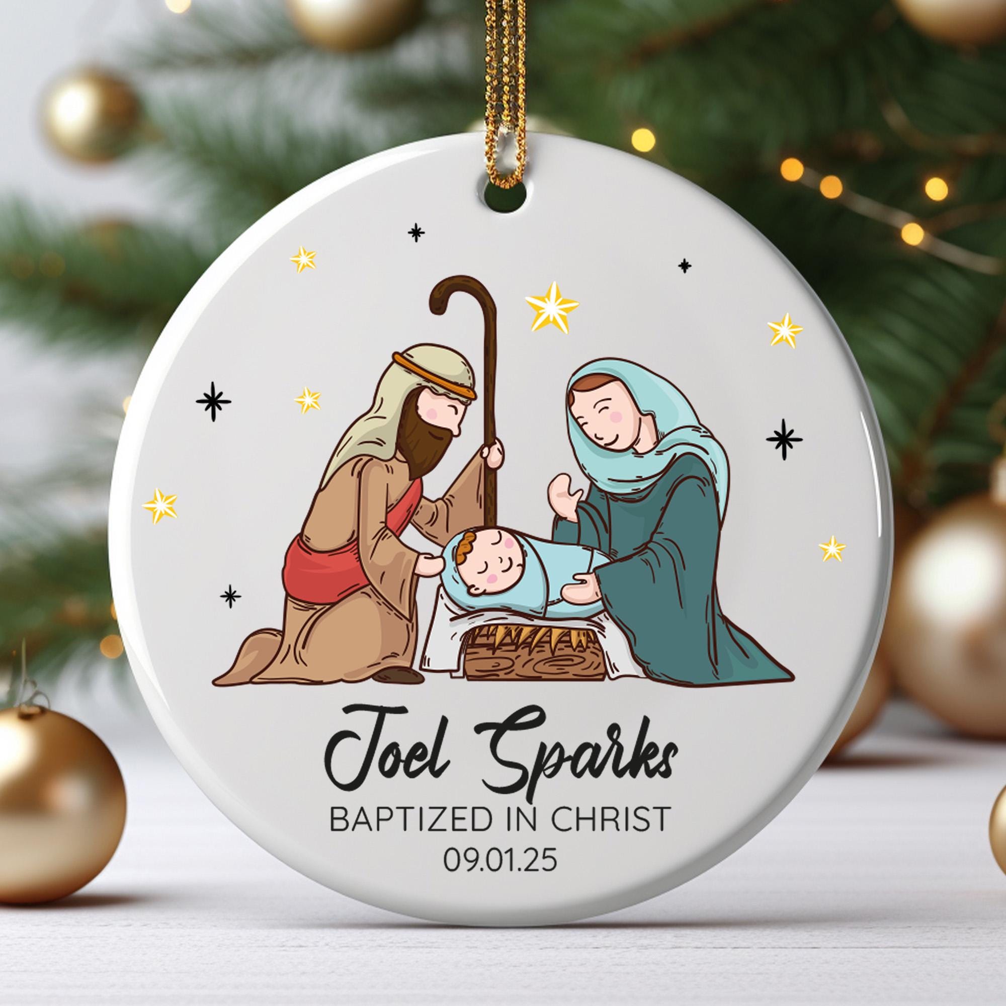 Personalized Nativity Baptism Ornament, Custom Name Christening Gift, Godchild Keepsake, A Cherished Christian Milestone, Baby Baptized Gift
