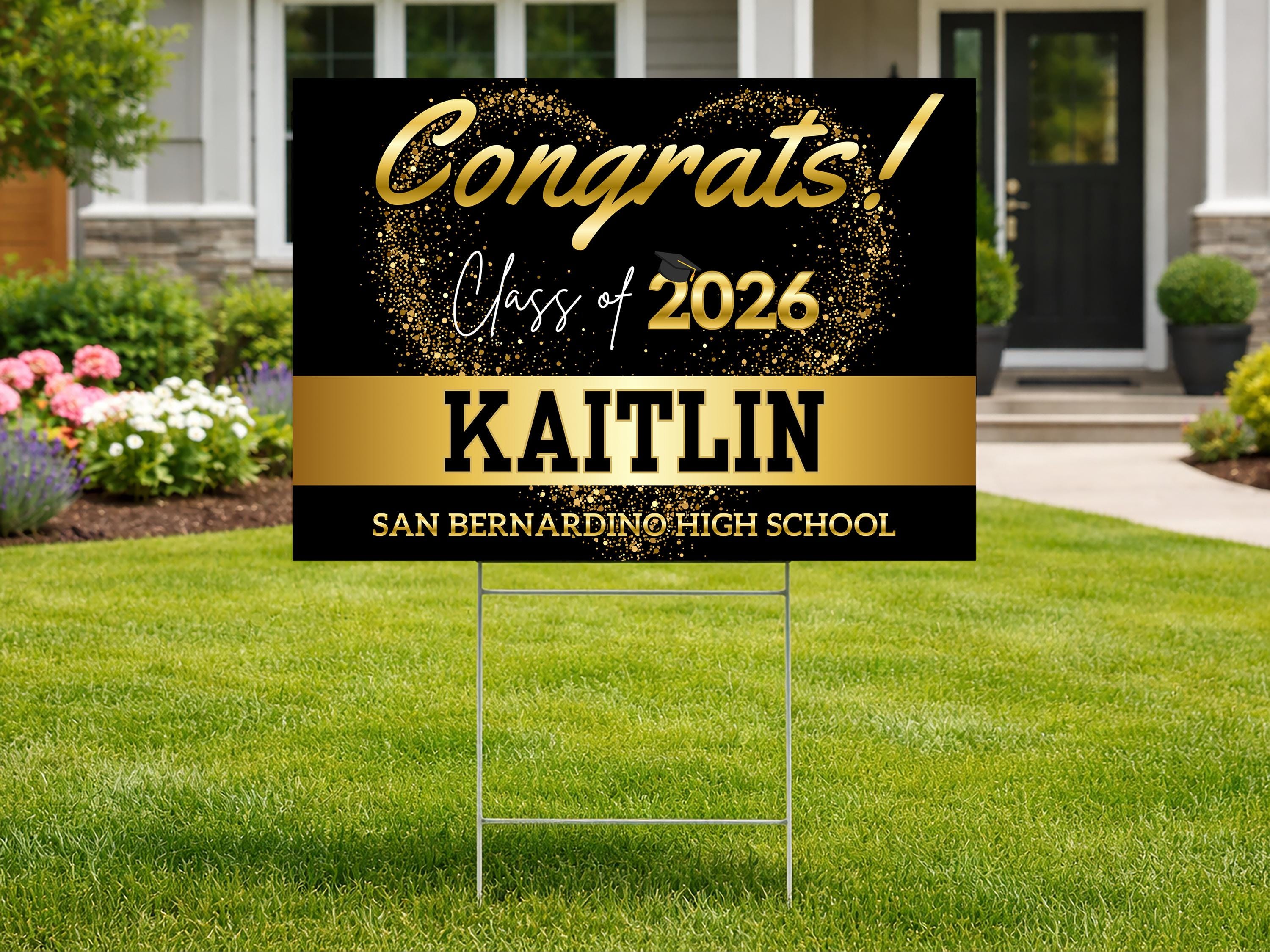 Black and Gold Graduation Yard Sign, Personalized Class of 2026 Lawn ...
