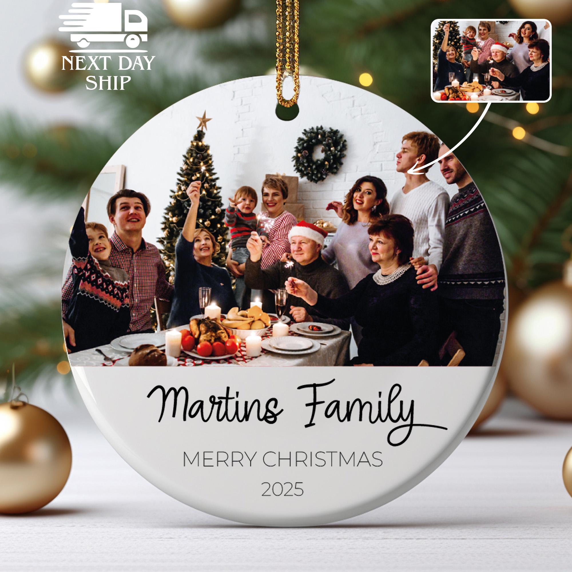 Merry Christmas Family Ornament, Personalized Family Photo Ornament, Custom Photo Family Keepsake, Housewarming Gift, Unique Xmas Decor