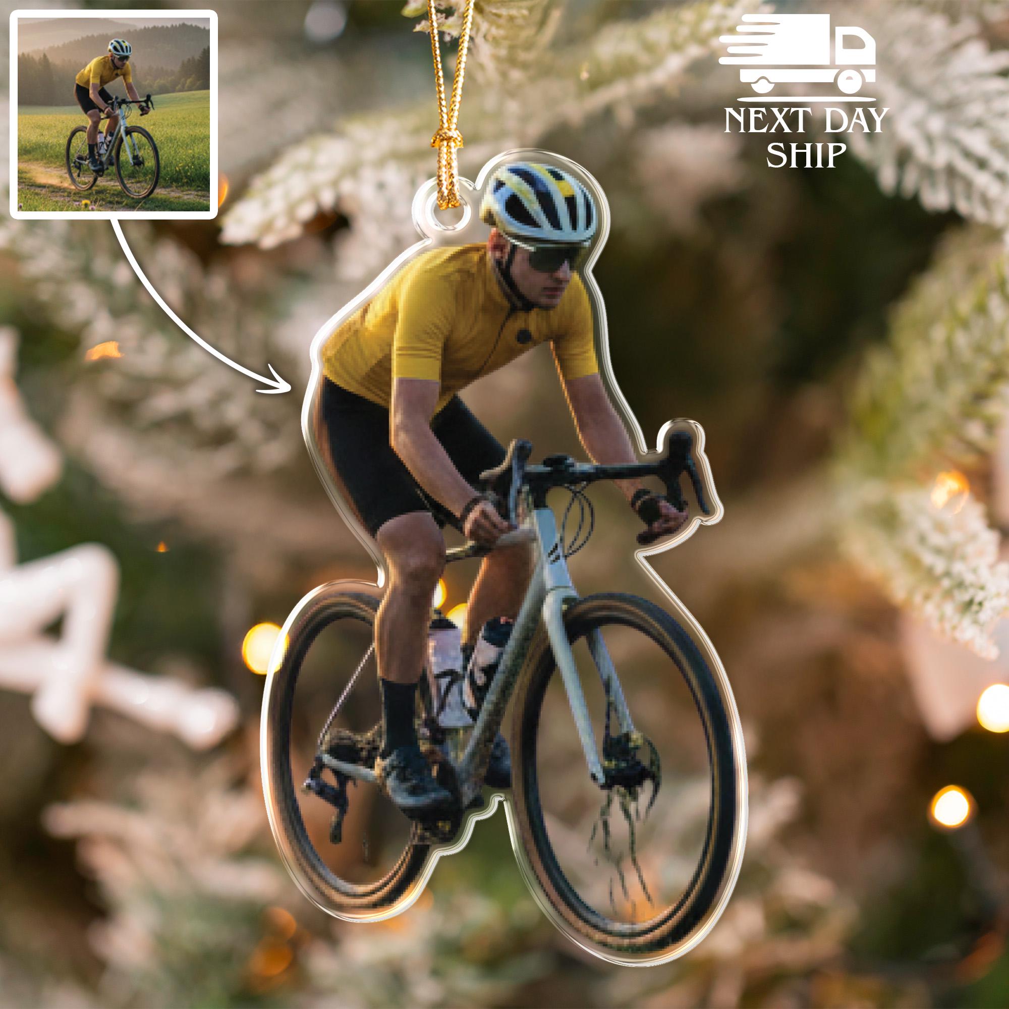 Acrylic Bicycle Ornament, Custom Cyclist Photo Ornament, Bike Rider Ornament, Road or Mountain Bike Keepsake, Bicycle Club Christmas Gift