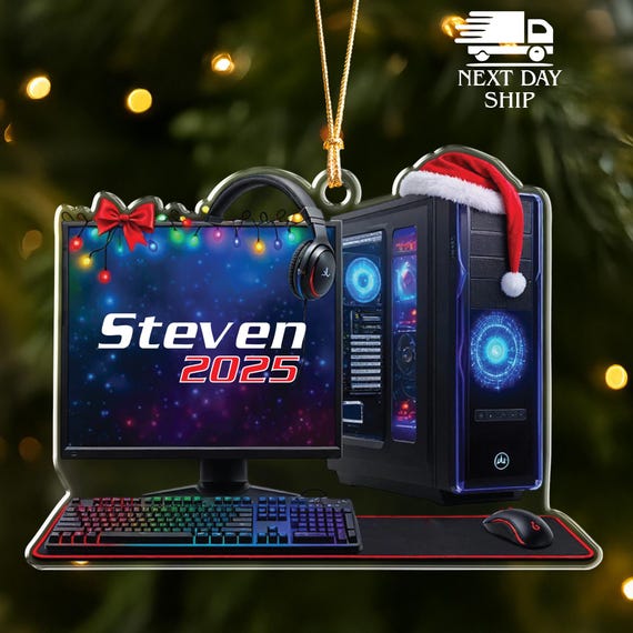Custom Gaming Setup Ornament, PC Gamer Ornament, Christmas Computer Keepsake, RGB Desktop Ornament, Streamer Christmas Gift, Video Game Gift