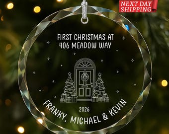 Custom Address Christmas Ornament, First Holiday in Our New Home Keepsake, Personalized Couple House Gift, Front Door Christmas Decor