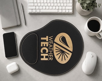 Personalized Leather Mouse Pad with Wrist Rest, Custom Engraved Mouse Pad, Business Logo Mouse Pad, Faux Leather Desk Accessory, Office Gift