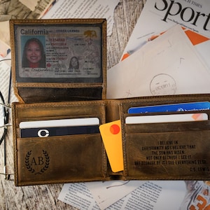 Cartera con foto grabada, cartera de cuero personalizada, cartera con foto familiar, regalos para el Día del Padre, regalo para él, cartera personalizada, regalos de aniversario