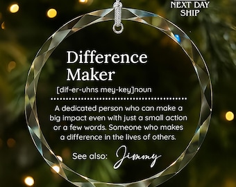 Difference Maker Christmas Ornament, Personalized Mentor Christmas Ornament, Teacher Christmas Gift, Mentor Appreciation Gift, Xmas Keepsake