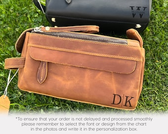 Personalized Leather Dop Kit, Valentines Day Gift for Him, Gift for Husband, Boyfriend Gift, Custom Engraved Toiletry Bag, Men&#39;s Shaving Bag