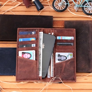 Cartera larga de cuero, cartera grabada para hombre/mujer, cartera plegable personalizada, cartera de cuero para teléfono, cartera de mano de cuero, cartera personalizada