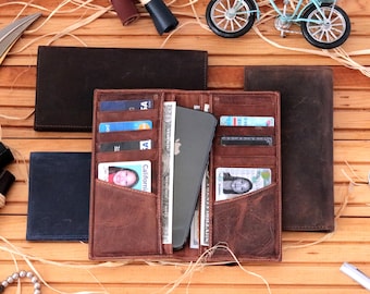 Long Leather Wallet, Engraved Wallet For Men / Women, Custom Bifold Wallet, Leather Phone Wallet, Leather Clutch Wallet, Personalized Wallet