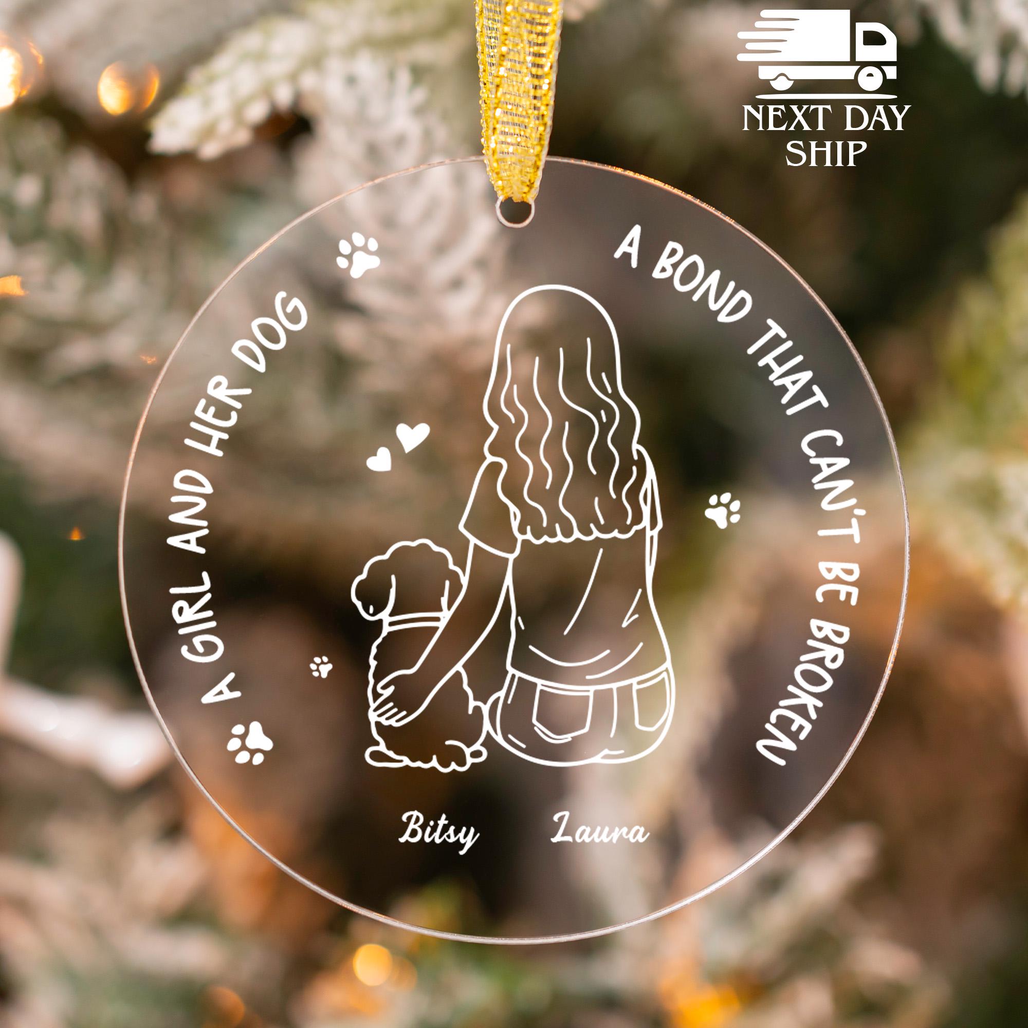 A Girl And Her Dog Ornament, Custom Dog Owner Ornament, Personalized Name Ornament, Memorial Ornament, Birthday Gift, Gift For Dog Mom