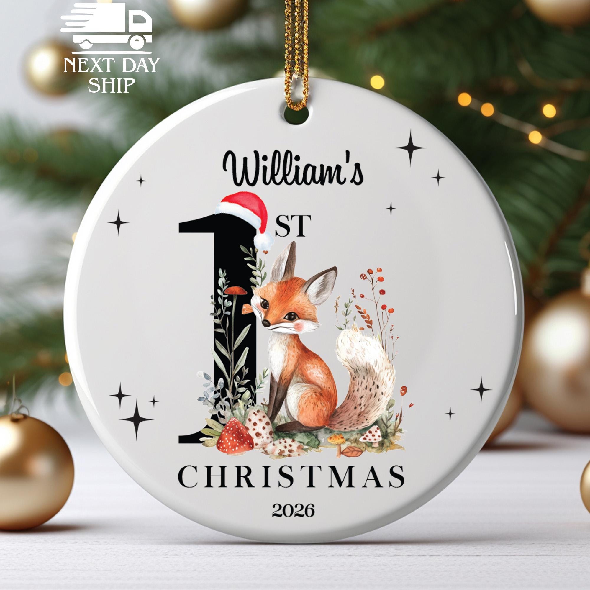 Fox Ornament For Baby First Christmas, Personalized Baby Name Ornament, Custom Christmas Ornament, Newborn Gift, Gift For New Mom
