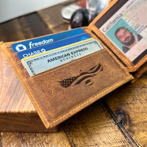 Cartera con bandera estadounidense, cartera personalizada para el Día de los Caídos, cartera personalizada, cartera del Día de los Veteranos, cartera de cuero para hombre, cartera de cuero para tarjetas