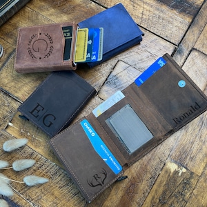 Cartera con foto grabada, cartera para el Día del Padre, tarjetero desplegable personalizado, cartera de cuero para hombre, cartera de cuero con foto personalizada, regalos para papá