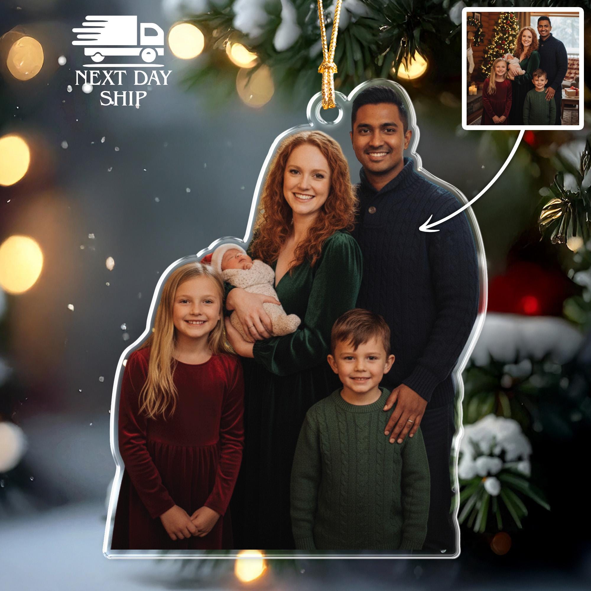 Custom Family Photo Ornament, Personalized Baby’s First Christmas Ornament, New Parents Keepsake, Couple with Newborn Ornament