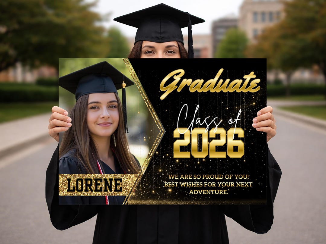 Black Gold Graduation Yard Sign With Photo, Personalized Class of 2026 ...
