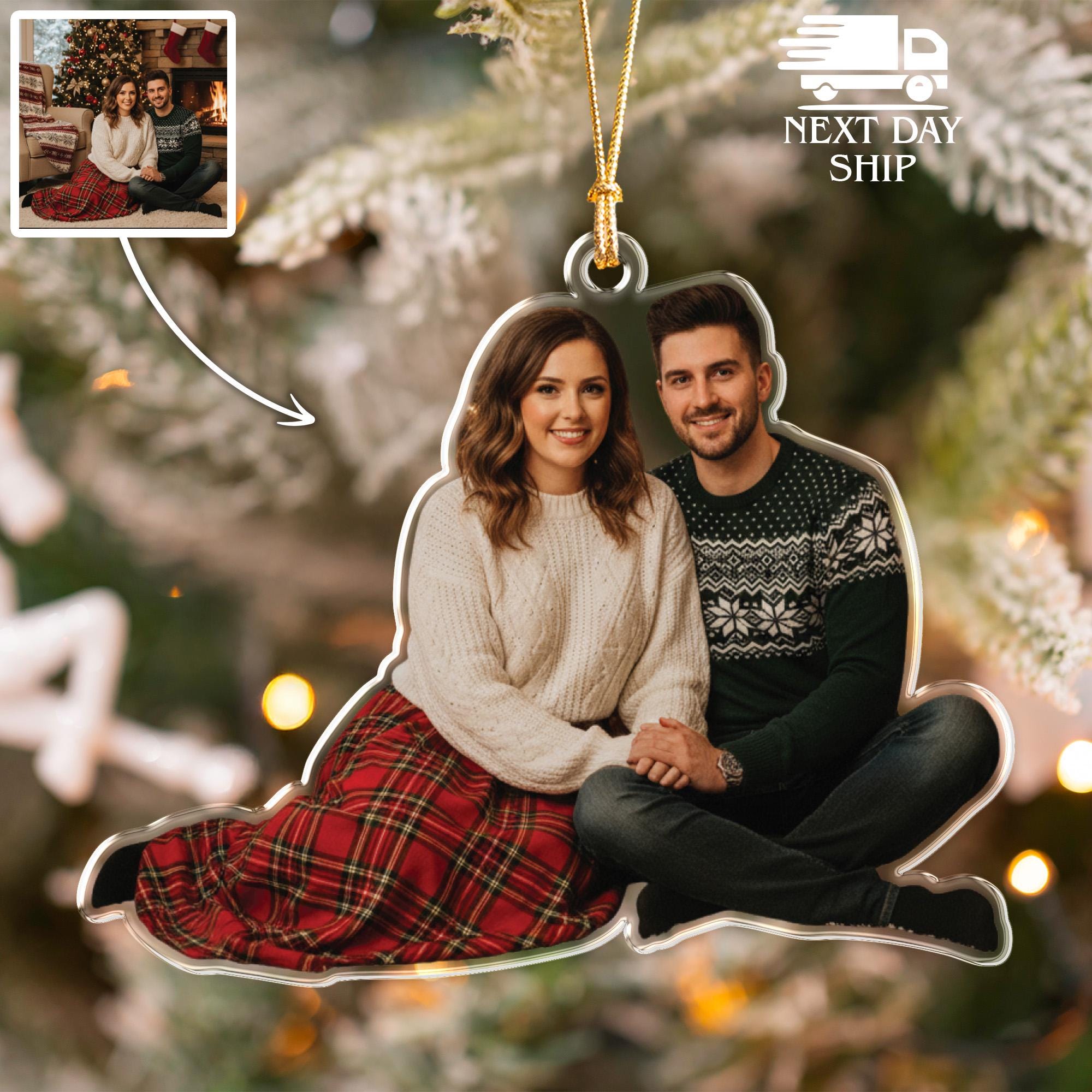 Christmas Family Photo Ornament, Acrylic Christmas Keepsake, Hanging Christmas Decor, Photo Cutoff Ornament, Christmas Picture Ornament