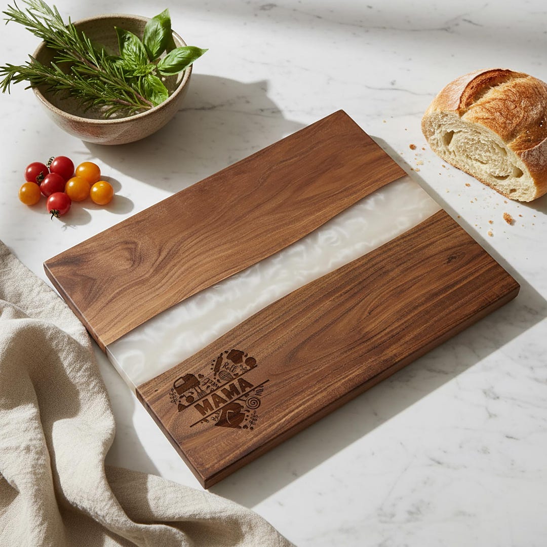 Personalized Acacia Wood Resin River Cutting Board, Laser Engraved Name ...