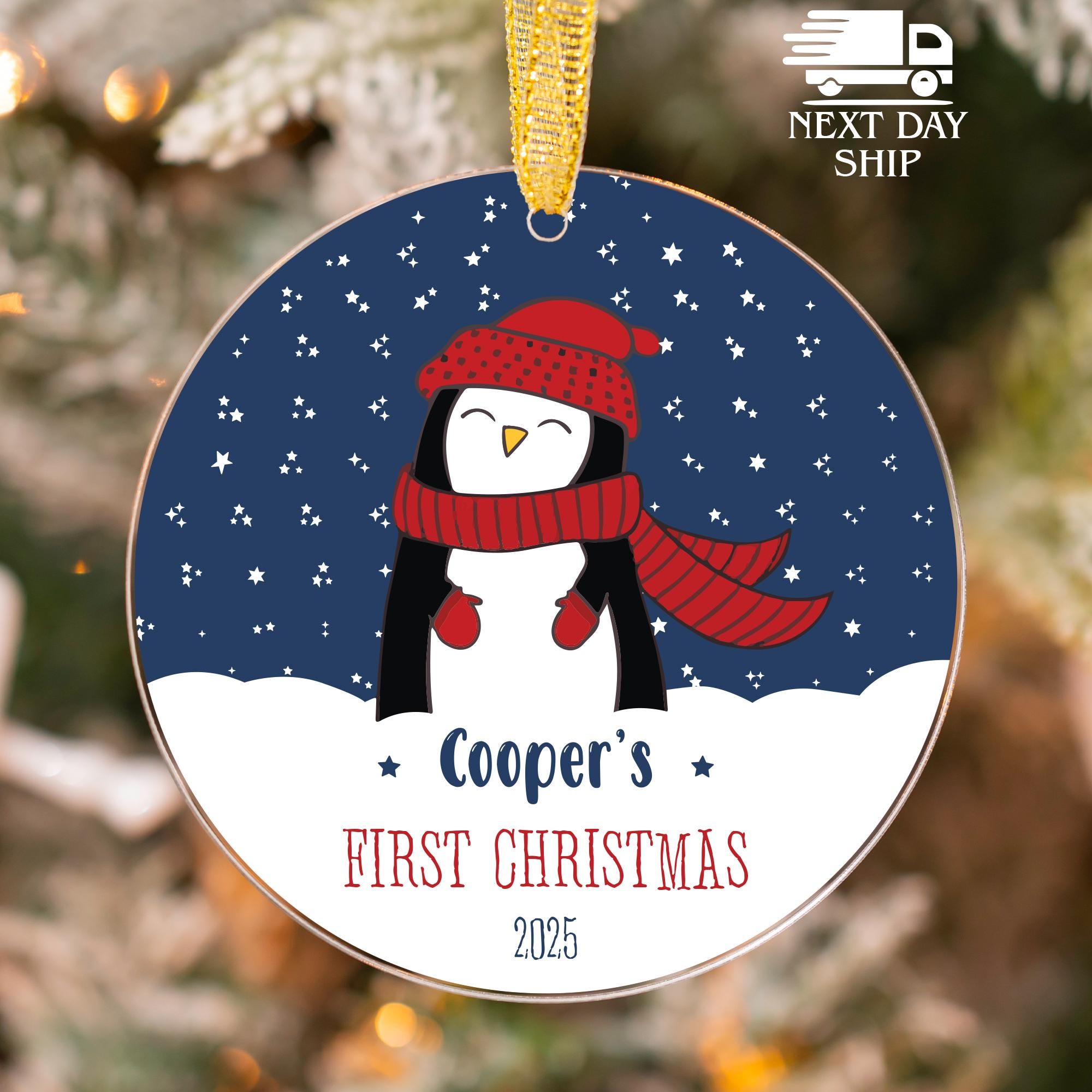 Cute Penguin Ornament for Kids, Baby Name Ornament, Custom First Christmas Keepsake, Winter Holiday Ornament, Baby Christmas Decor 2025