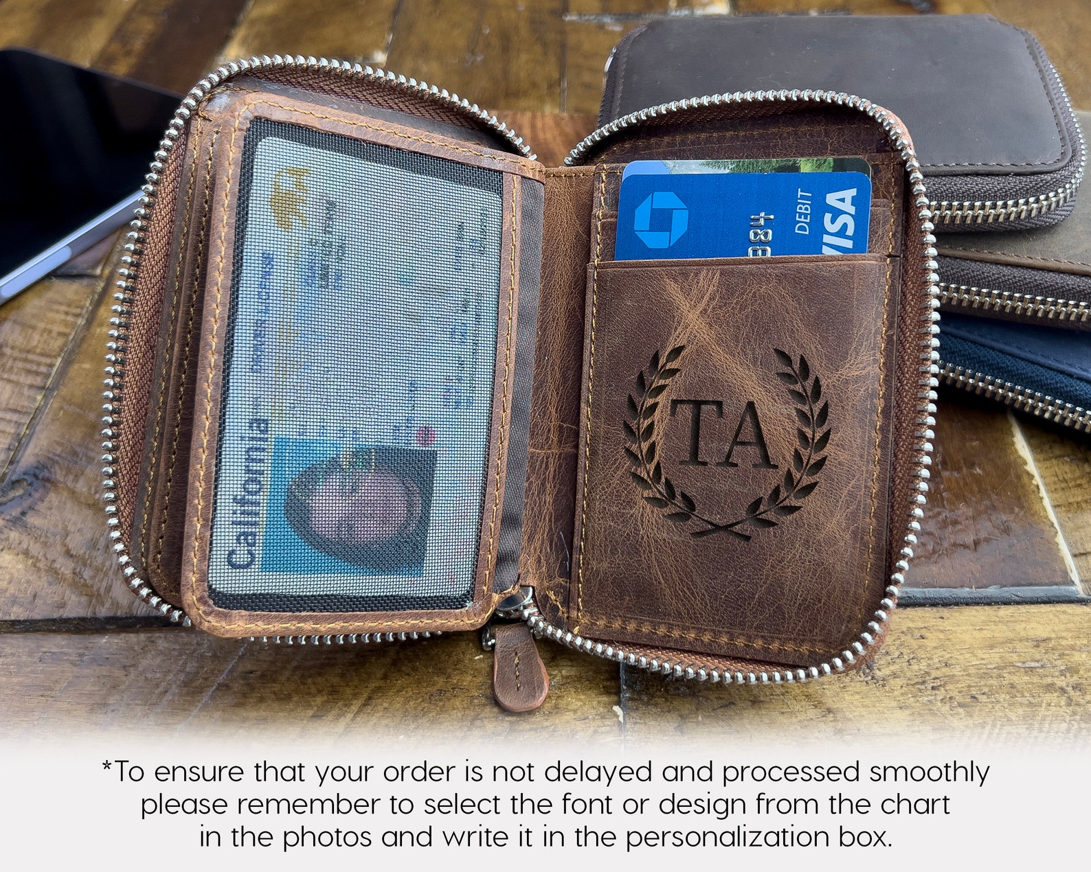 Personalized Small Zipper Wallet Handmade Card Holder Wallet Etsy