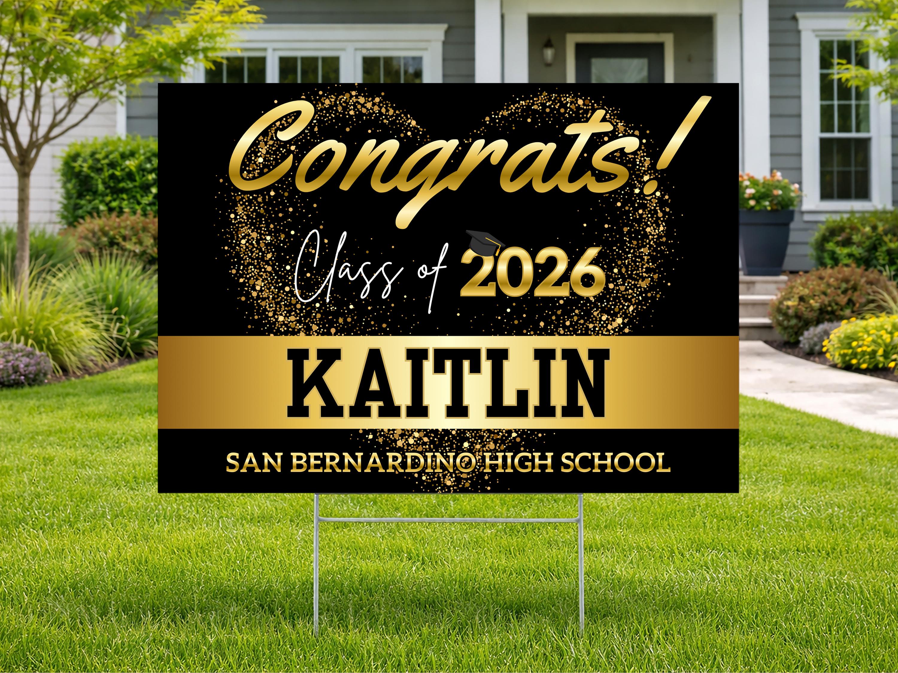 Black and Gold Graduation Yard Sign, Personalized Class of 2026 Lawn ...