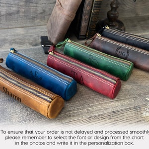 Personalized Pencil Case, Leather Pen Holder, Leather Zipper Organizer, Zipper Leather Pouch, Leather Pencil Pouch, Engraved Pen Holder