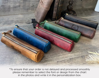 Personalized Pencil Case, Leather Pen Holder, Leather Zipper Organizer, Zipper Leather Pouch, Leather Pencil Pouch, Engraved Pen Holder