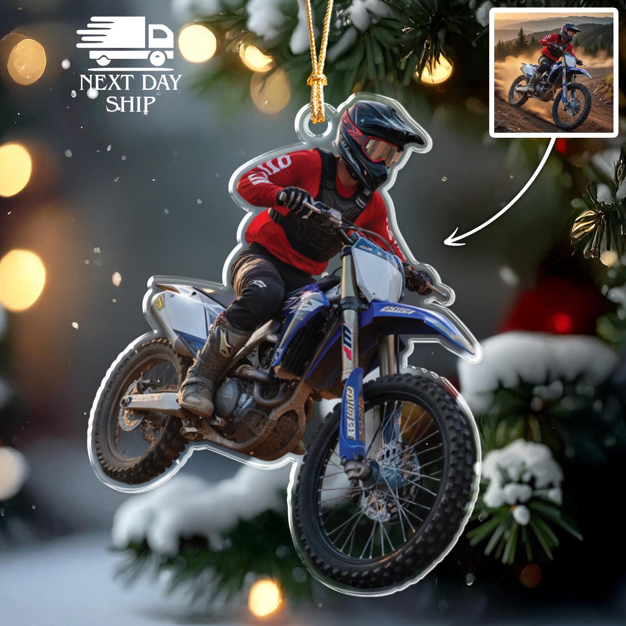 Custom Bike Photo Ornament, Biker Christmas Keepsake, Cross Bike Gift, Endurance Bike Gift, Race Bike Ornament, Bike Rider Christmas Gift