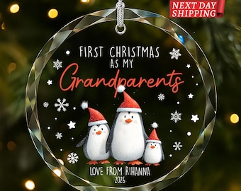 First Christmas as Grandparents Keepsake, Personalized Penguin Family Ornament, New Grandma Grandpa Gift, Holiday Grandparent Decor