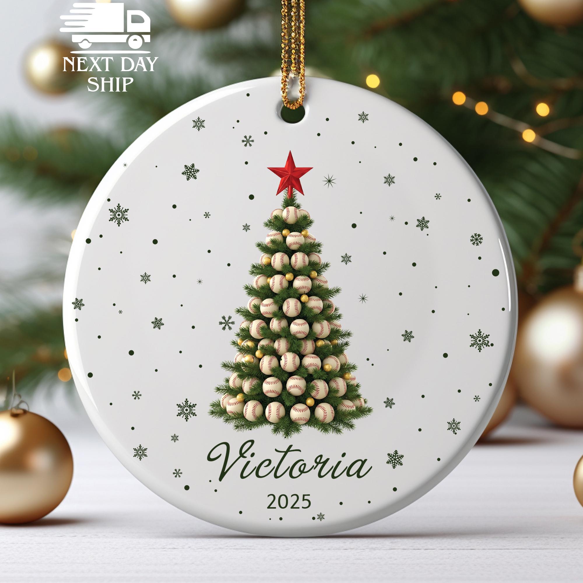 Baseball Christmas Tree Ornament with Name, Custom Christmas Decor, Baseball Lover Gift, Player Name Ornament, Baseball Team Keepsake